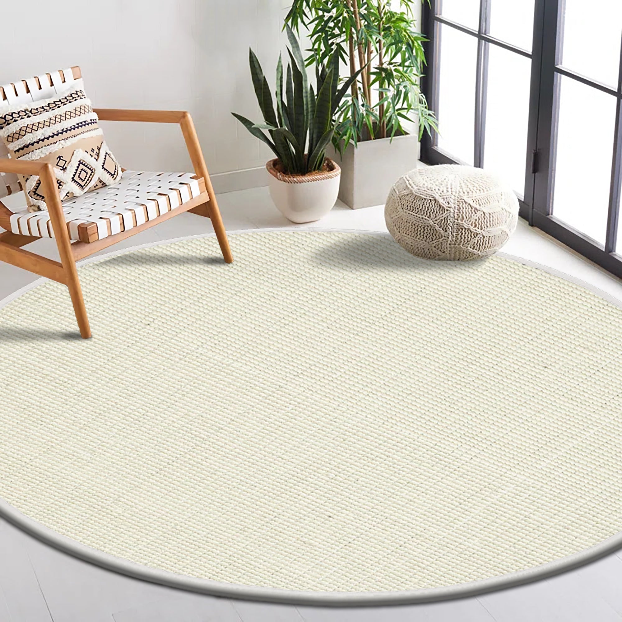 6' Round Boucle Wool & Jute Rug