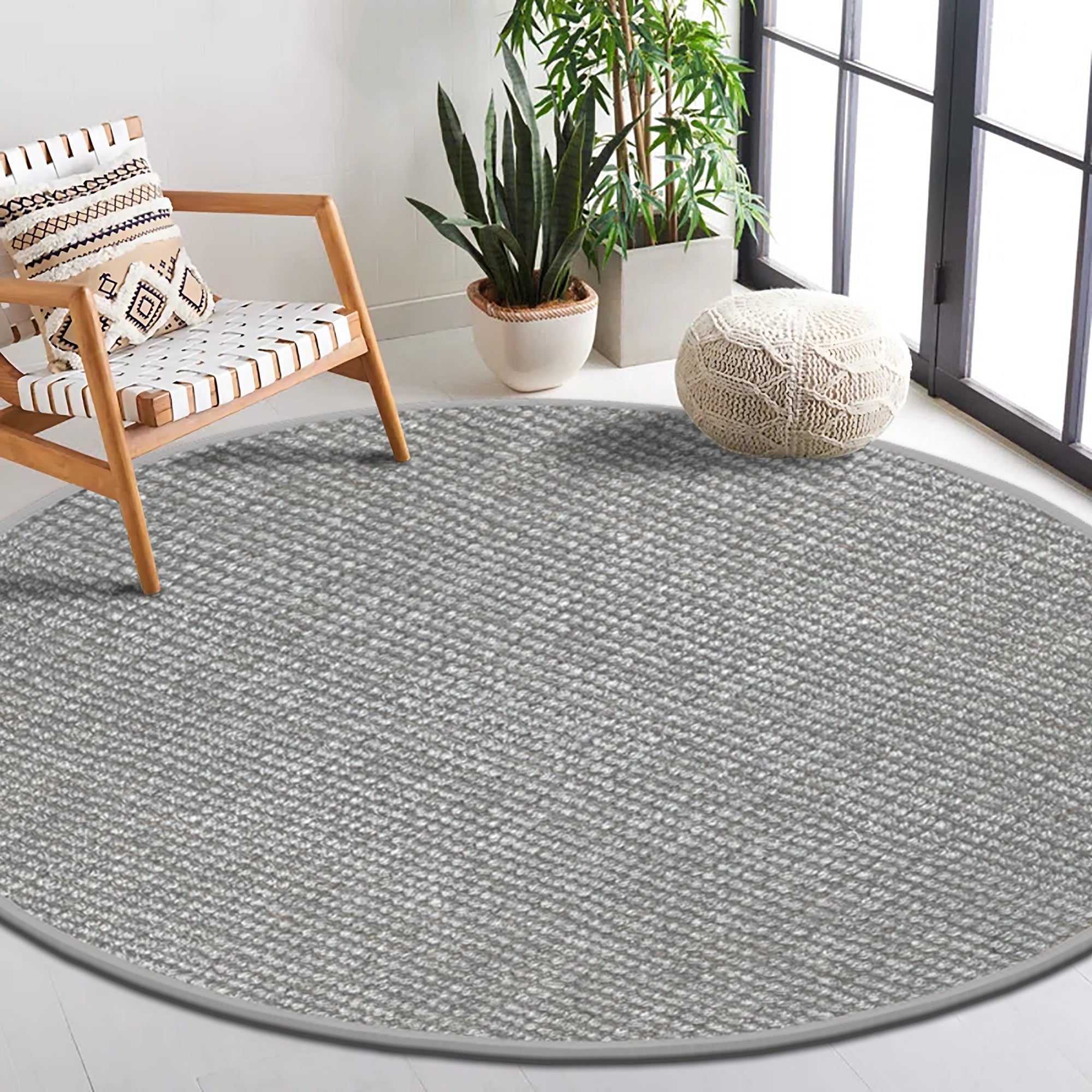 6 Foot Round Boucle Wool & Jute Rug