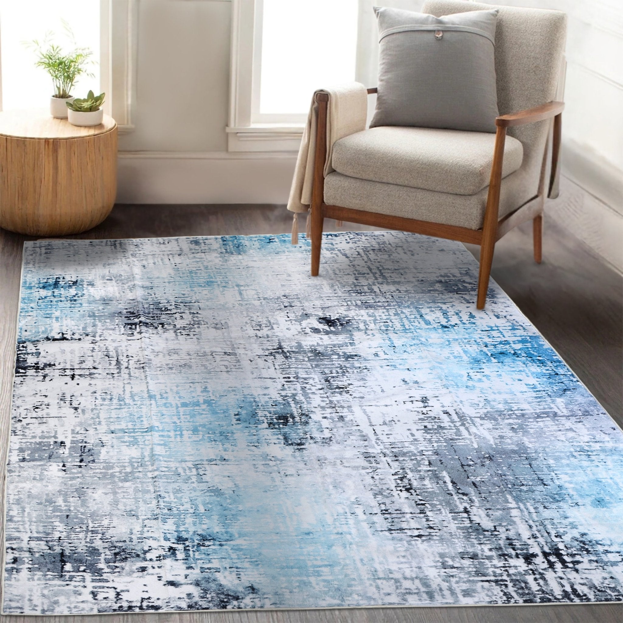 Frosted Azure Machine Washable Rug - Delara