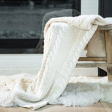 Organic Cotton Cable Knit Throw (Navy)