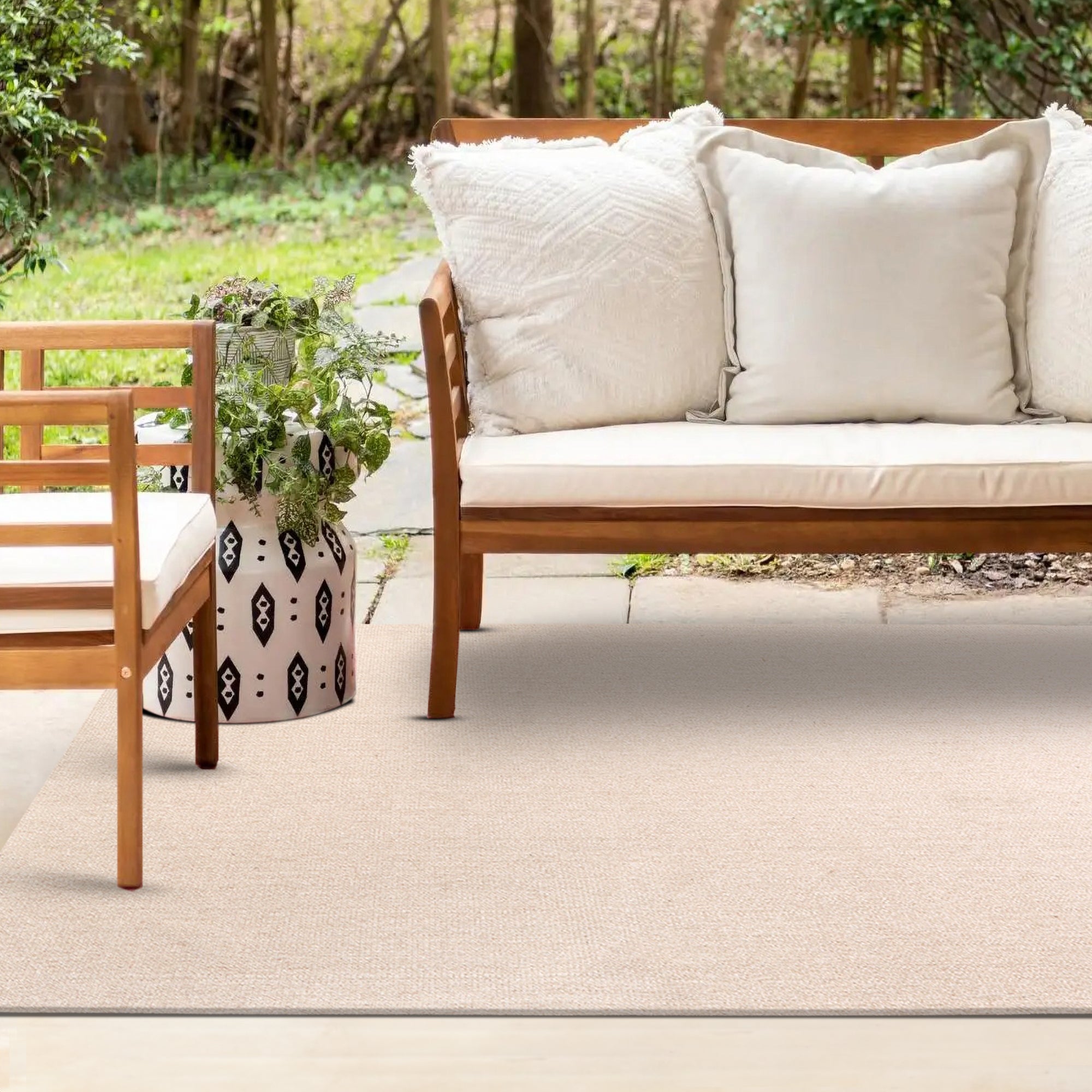 Washable PET Outdoor Rug (Light Beige) - Delara