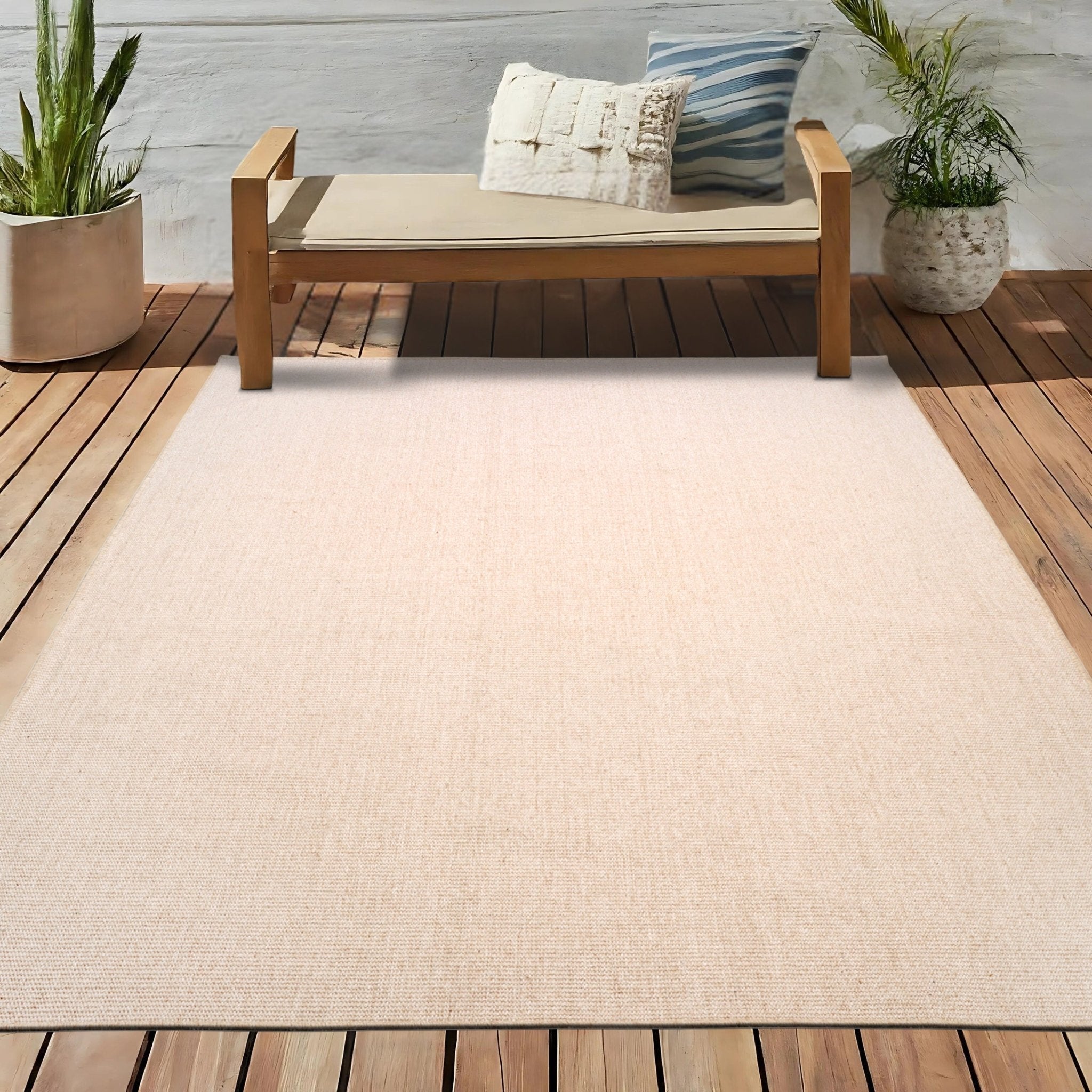 Washable PET Outdoor Rug (Light Beige) - Delara