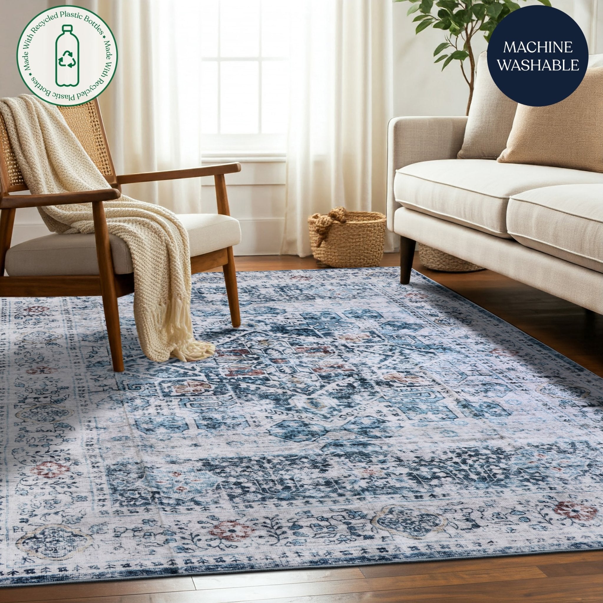 Misty Azure Machine Washable Rug - Delara