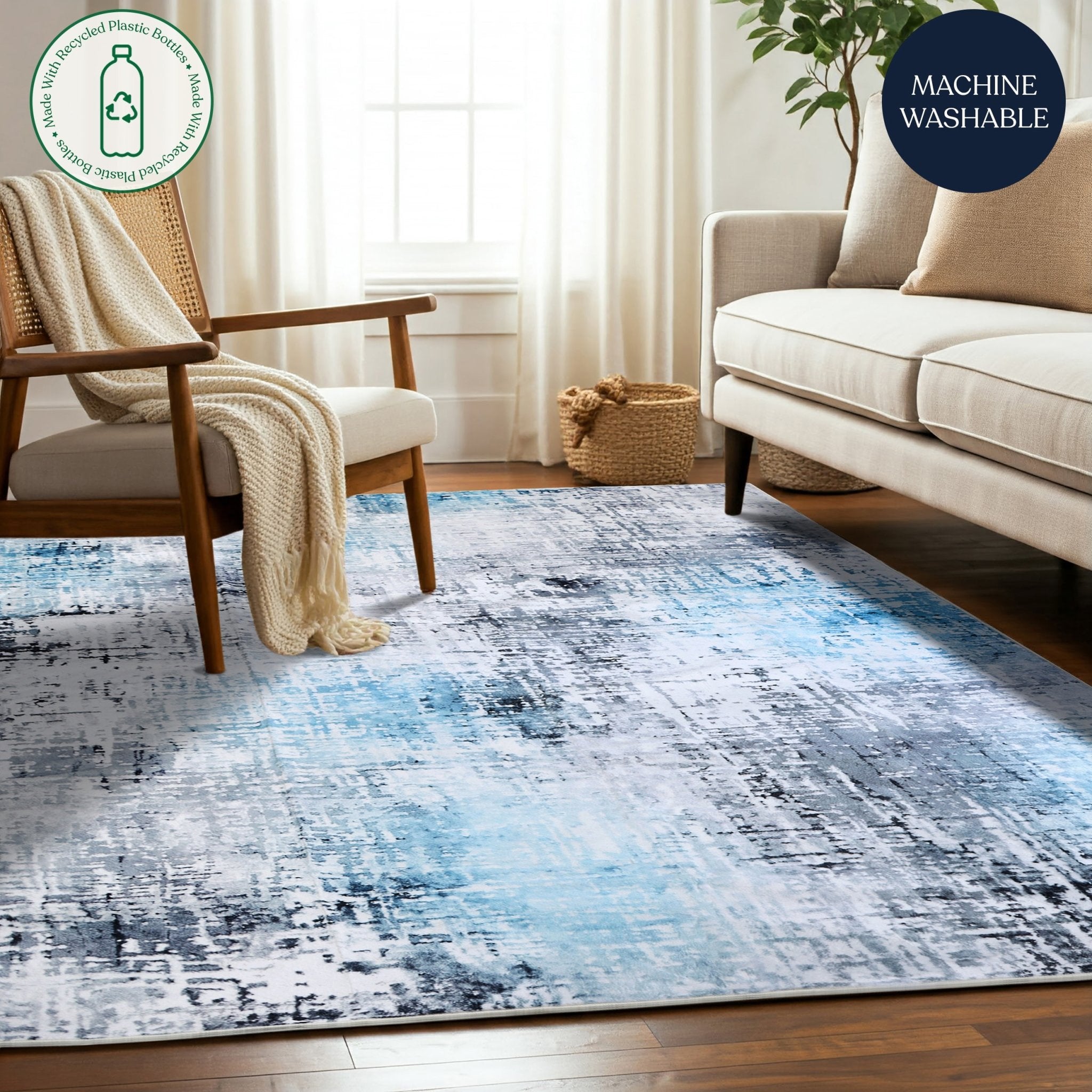 Frosted Azure Machine Washable Rug - Delara